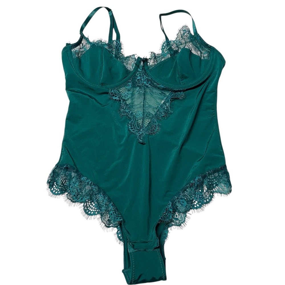Sz M Cosmopolitan Green Turquoise Sexy Cheeky Lace Bodysuit Lingerie VTG Y2K
